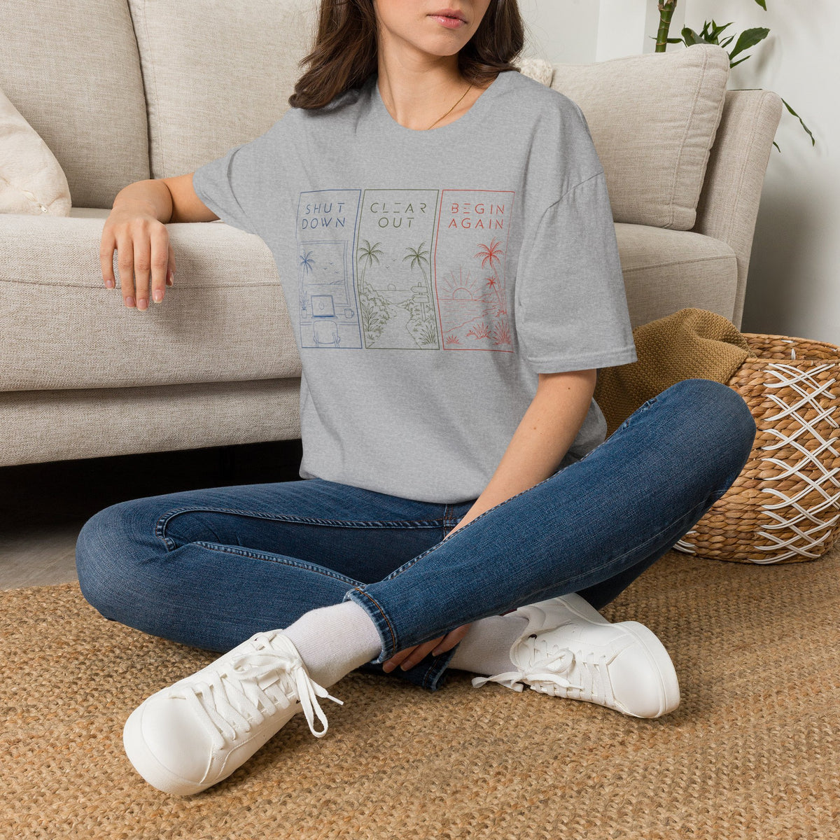 Shut Down * Clear Out * Begin Again | Unique Minimal Wellness Graphic T-Shirt