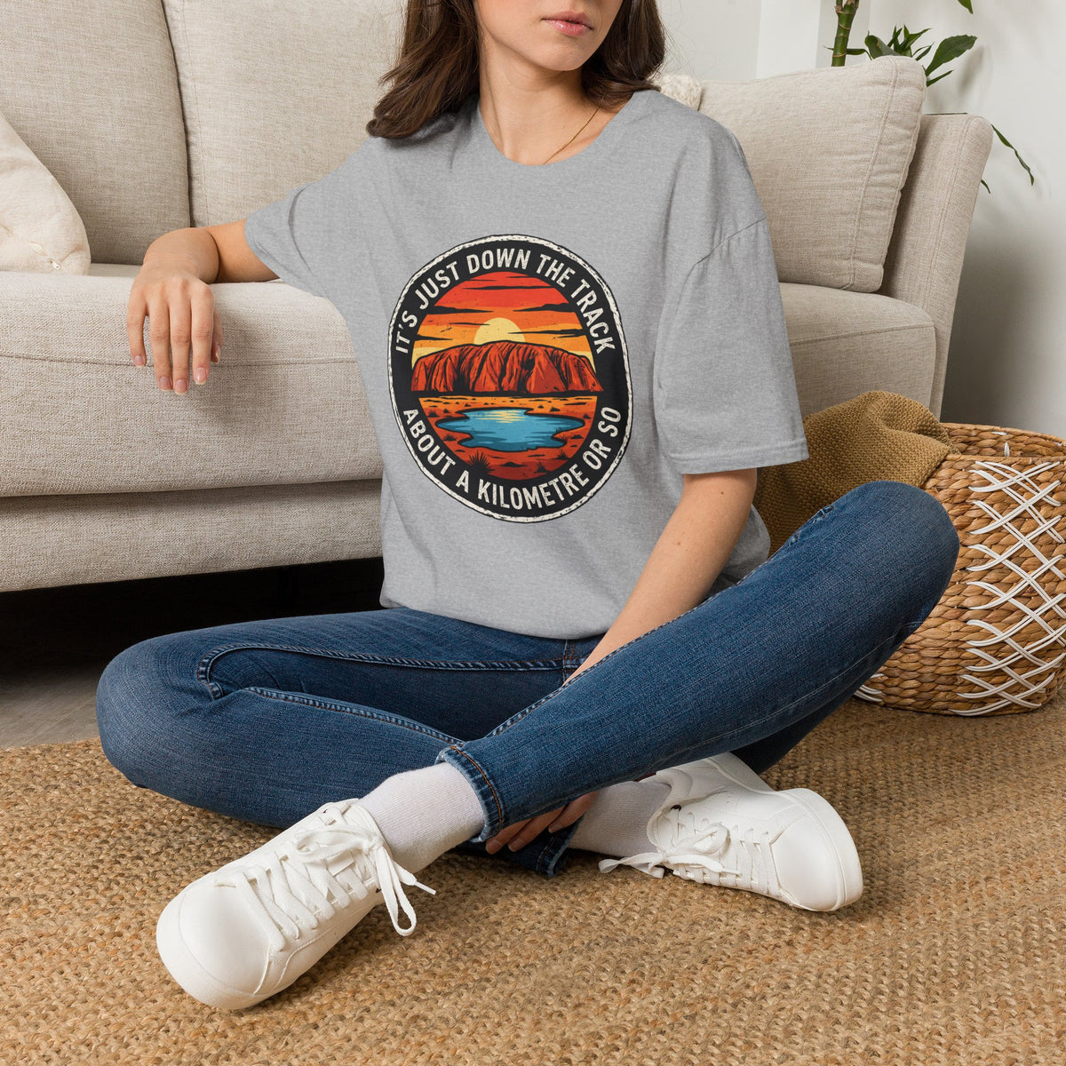 Vintage Sunset Graphic T-Shirt — "It's Just Down The Track" Travel Tee