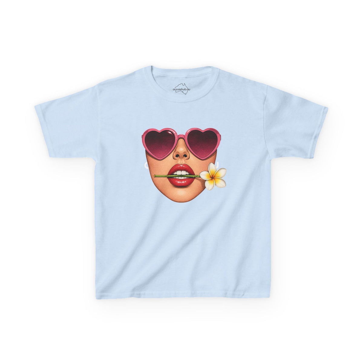 Kids Tee — Heart Sunglasses Girl Face with Frangipani Flower