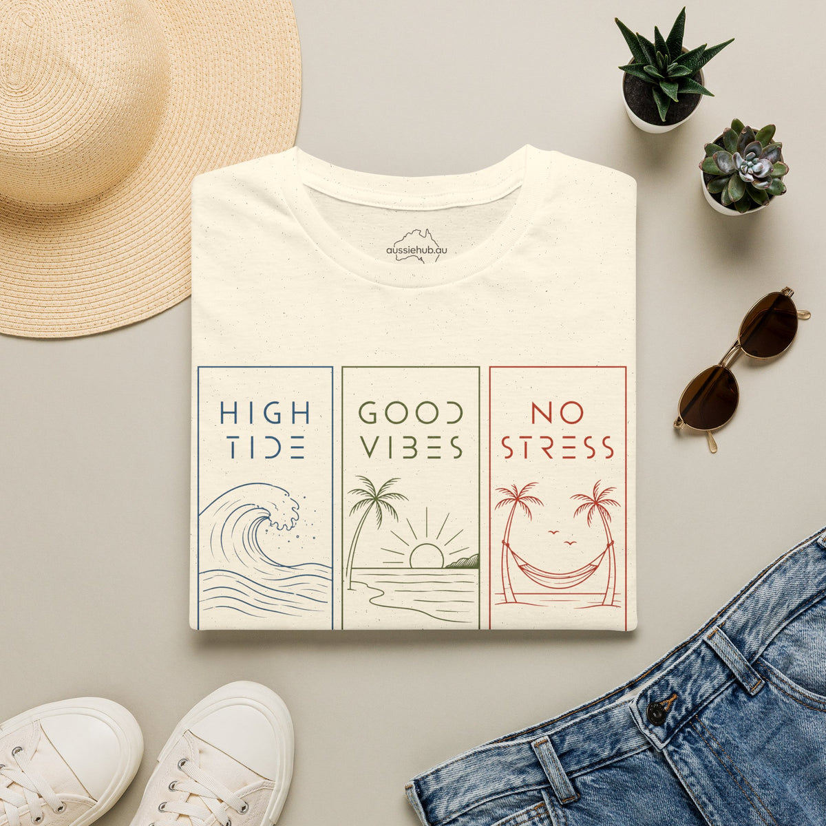 High Tide • Good Vibes • No Stress Beach & Wellness Graphic Tee
