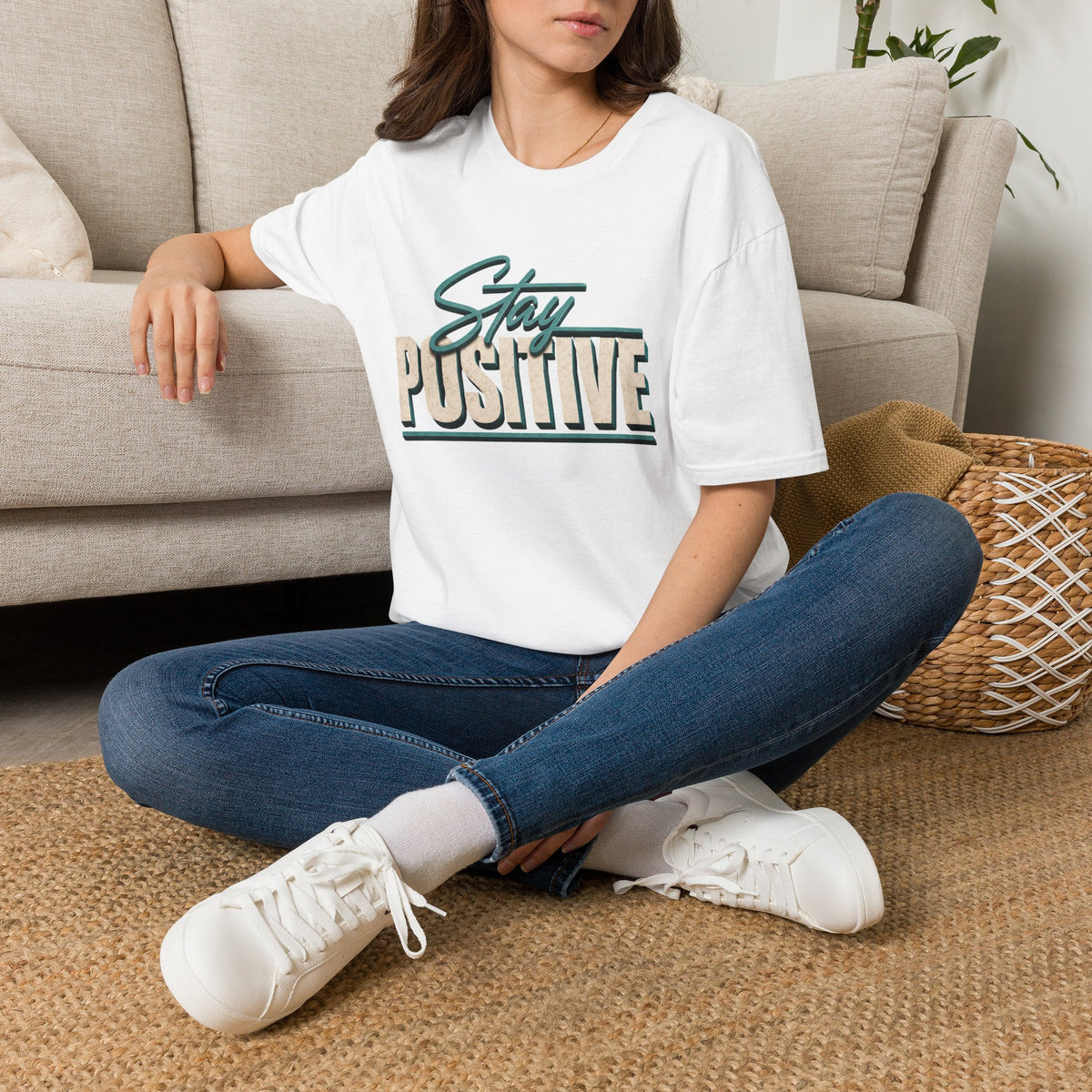 Stay Positive T-Shirt — Inspirational Retro Script Tee