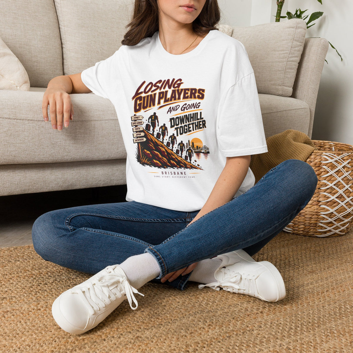 Brisbane Rugby League Fan T-Shirt — "Losing Gun Players" Retro Fan Humor Tee