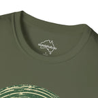 T-Shirt — Vintage Green Bush Sunset Circle Graphic