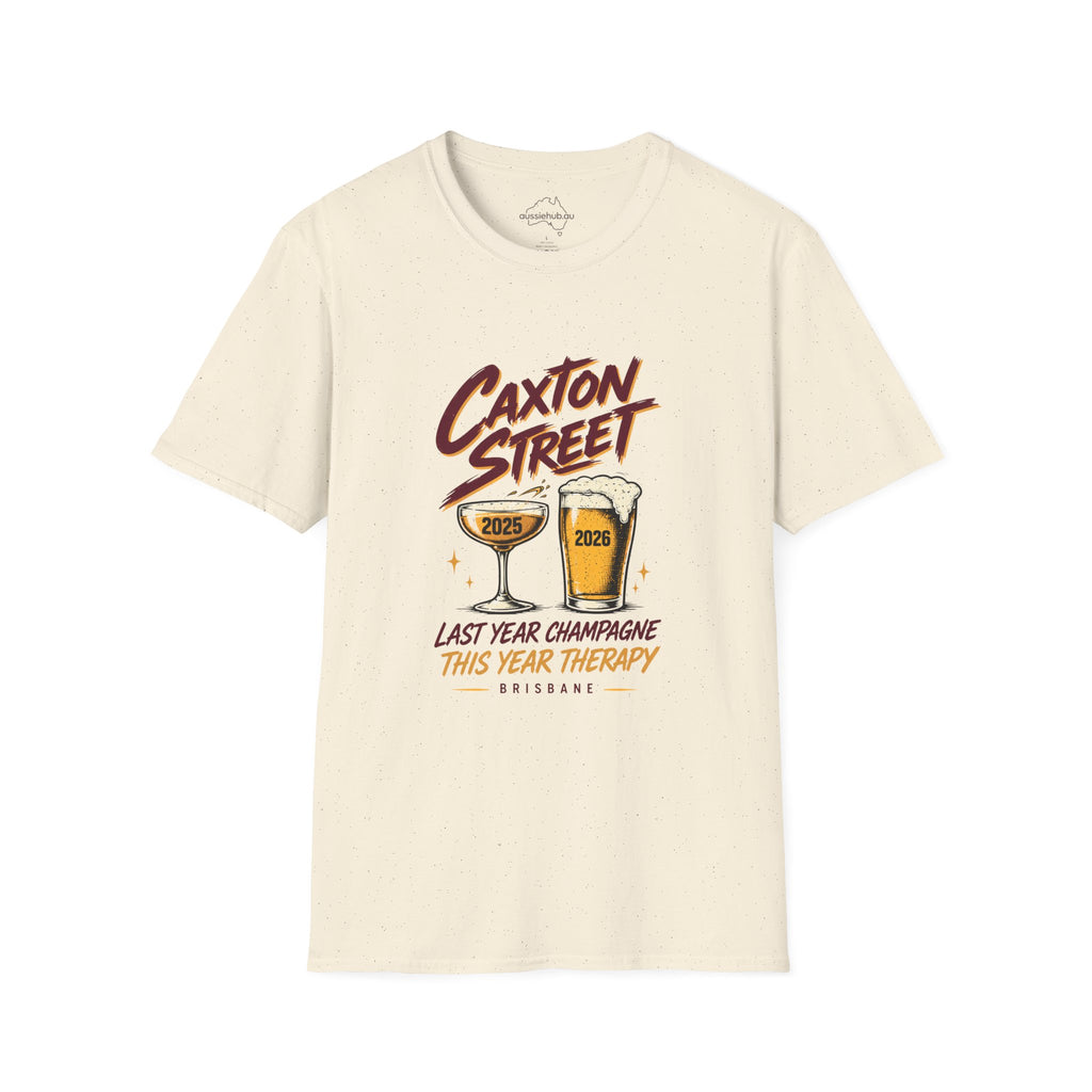 Caxton Street Rugby League T-Shirt — "Last Year Champagne, This Year Therapy" Retro Fan Humor Tee