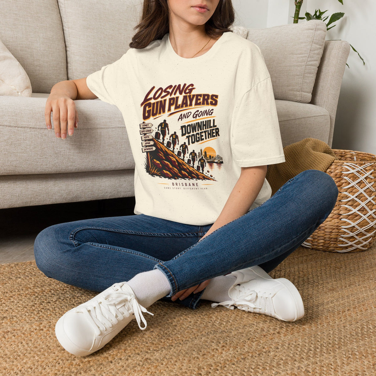 Brisbane Rugby League Fan T-Shirt — "Losing Gun Players" Retro Fan Humor Tee