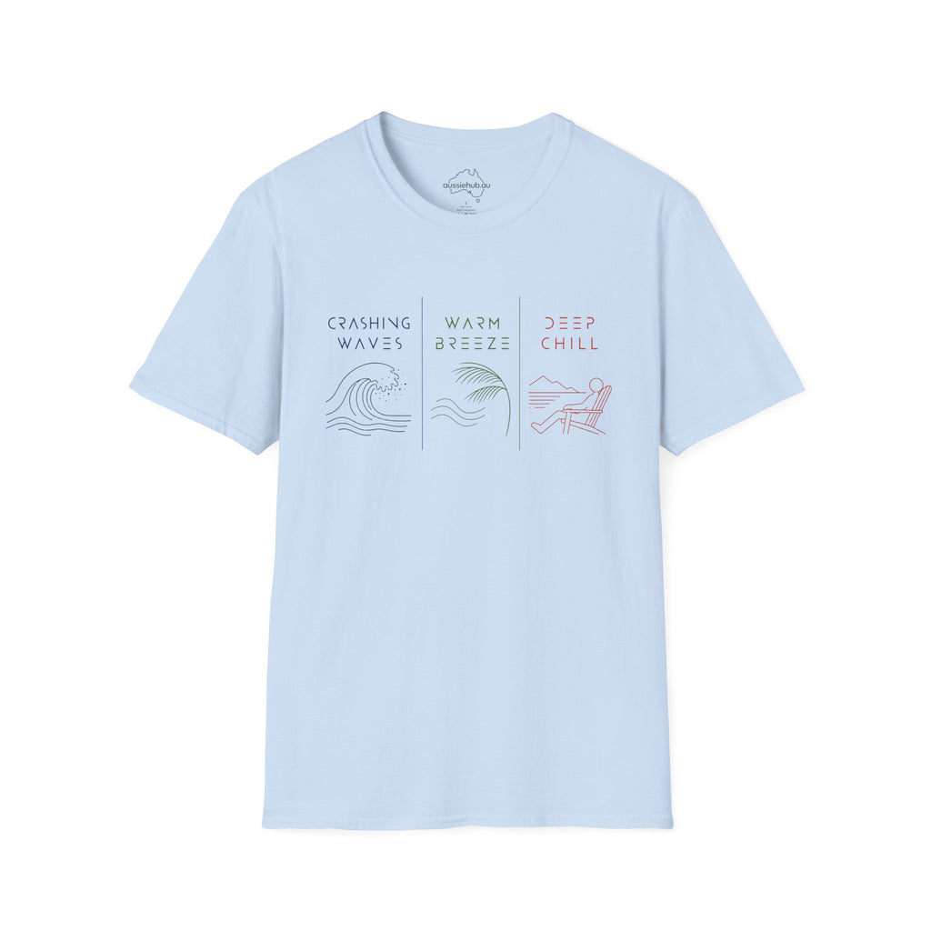 Crashing Waves • Warm Breeze • Deep Chill - Minimal Beach Vibes T-Shirt