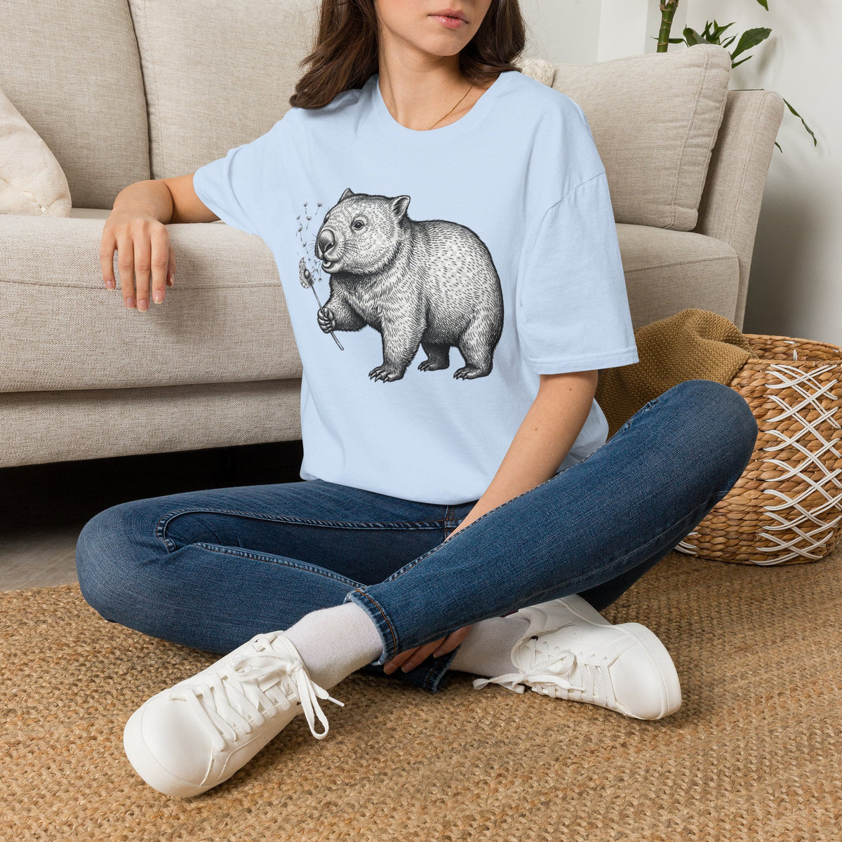 Wombat Blowing Dandelion T-Shirt — Cute Vintage Wildlife Tee