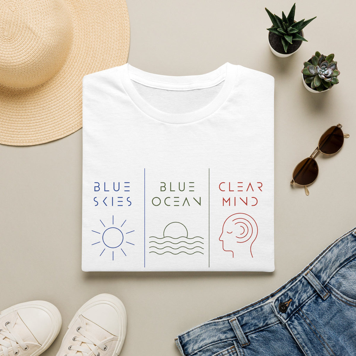 Blue Skies * Blue Ocean * Clear Mind | Minimal Welness Graphic Tee