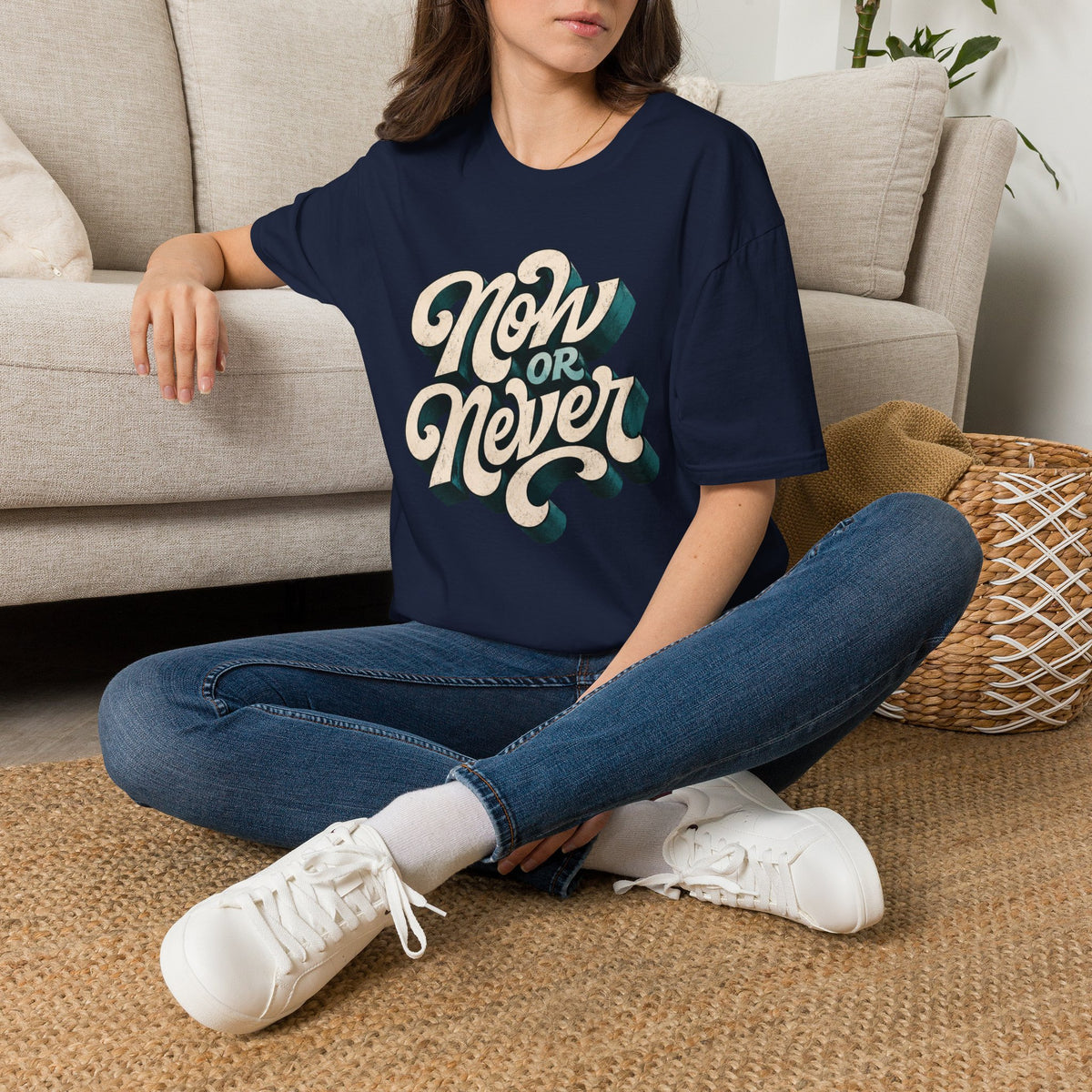 Now or Never Vintage Script T‑Shirt | Motivational Vibes