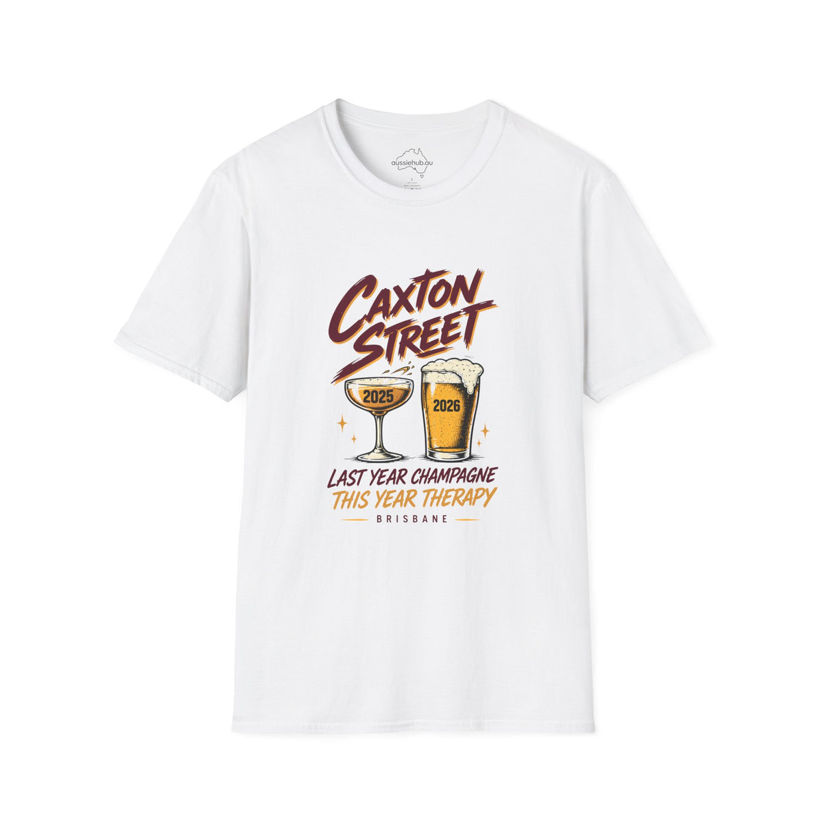 Caxton Street Rugby League T-Shirt — "Last Year Champagne, This Year Therapy" Retro Fan Humor Tee