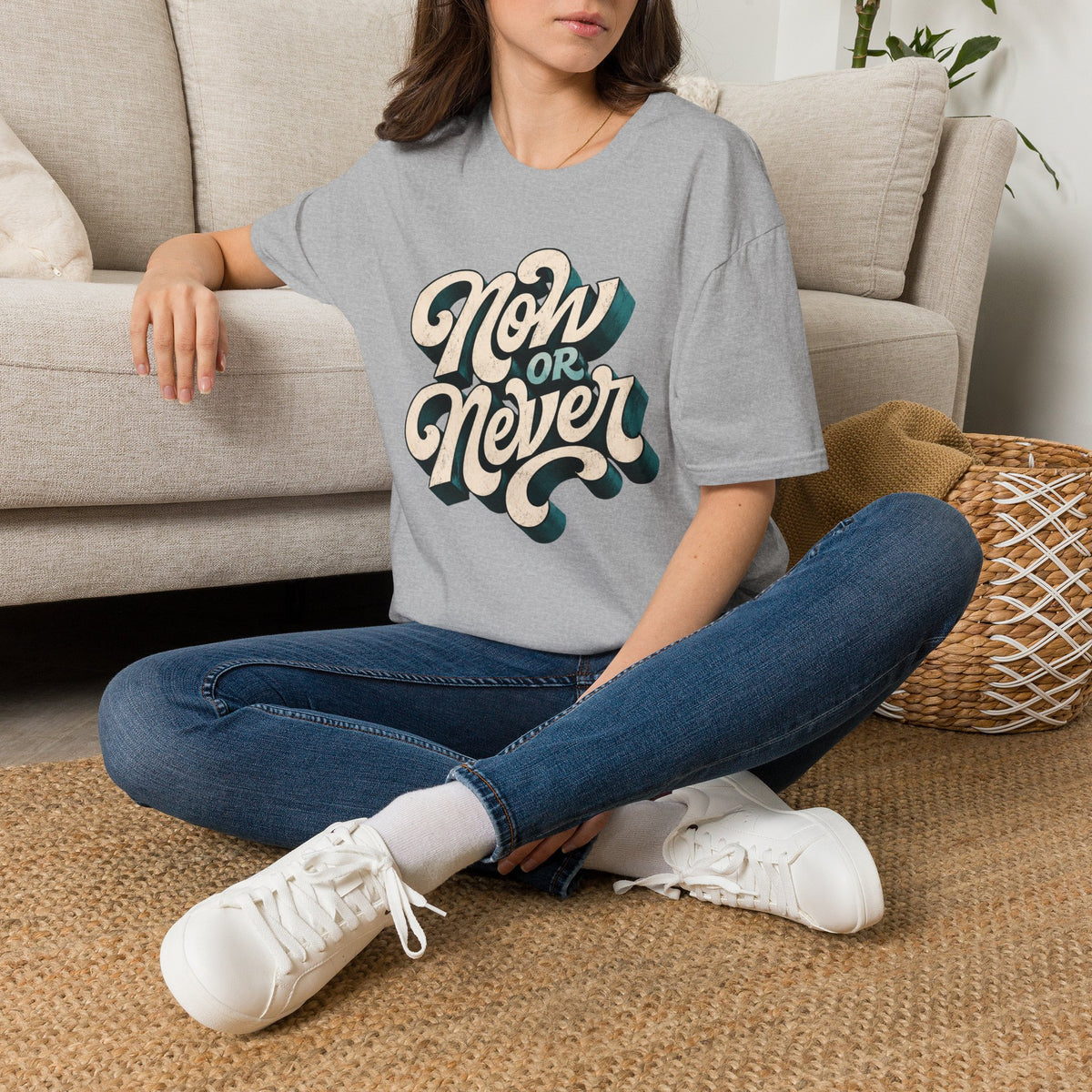 Now or Never Vintage Script T‑Shirt | Motivational Vibes