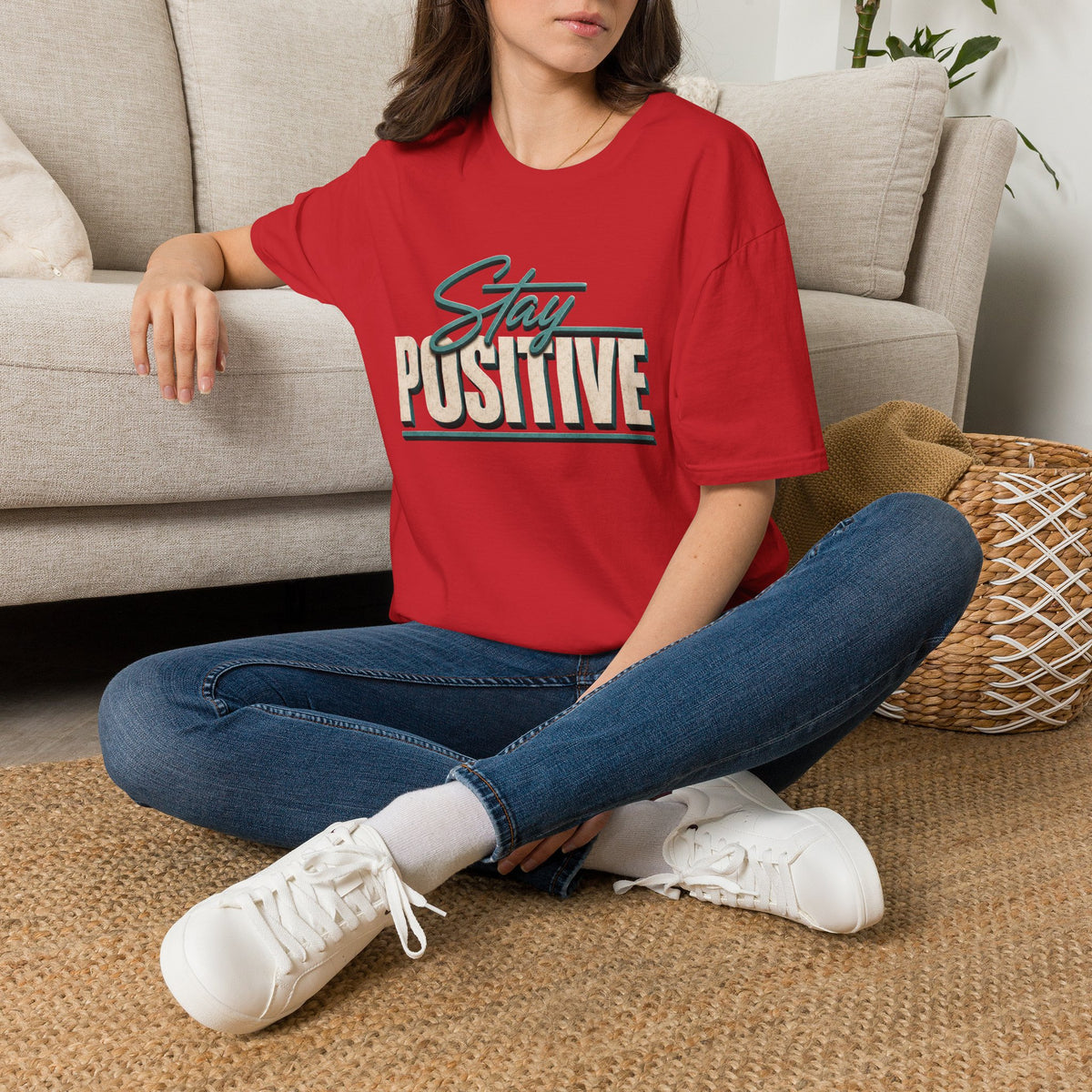 Stay Positive T-Shirt — Inspirational Retro Script Tee