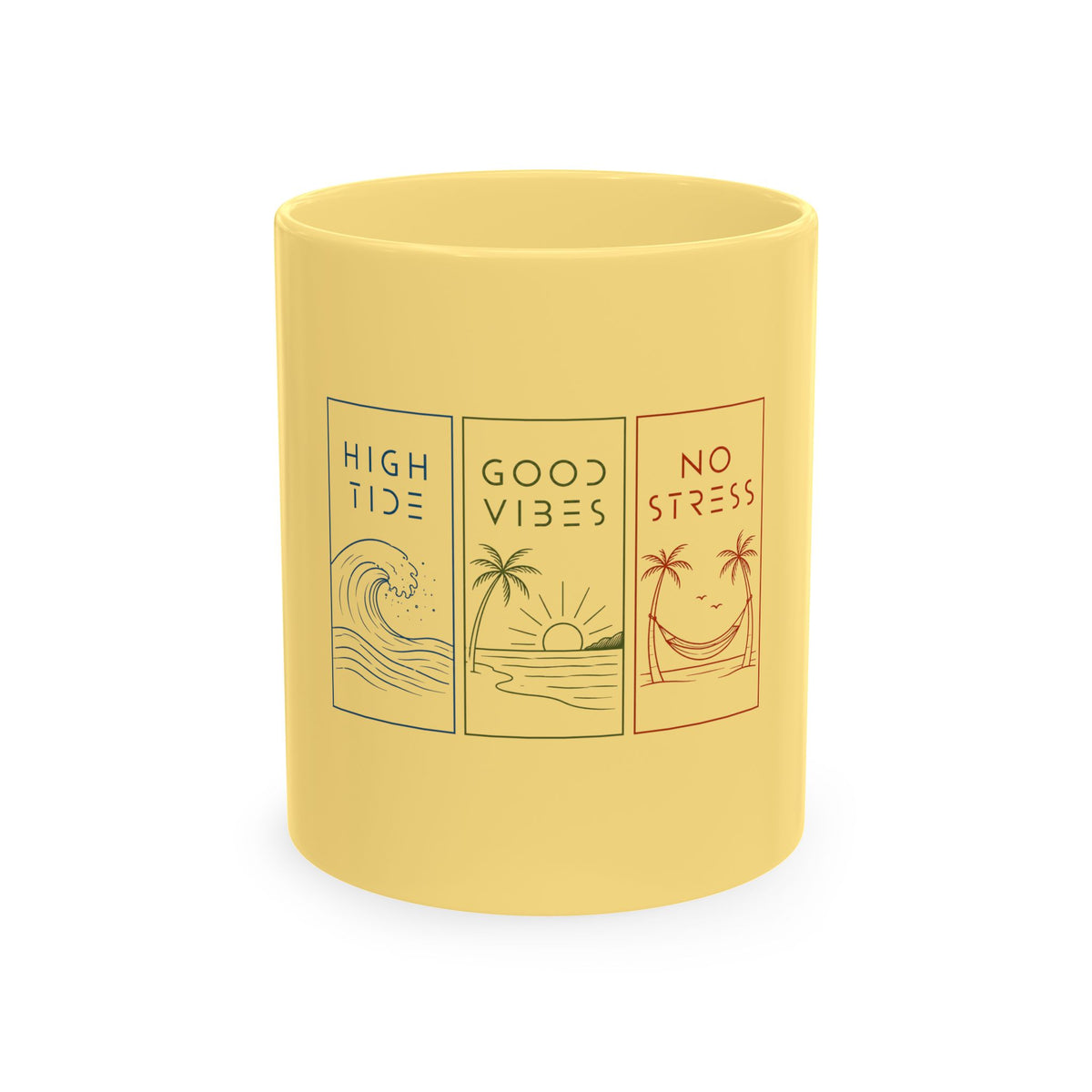 Traditional Ceramic Mug | High Tide * Good Vibes * No Stess | Unique Minimal Beach Zen