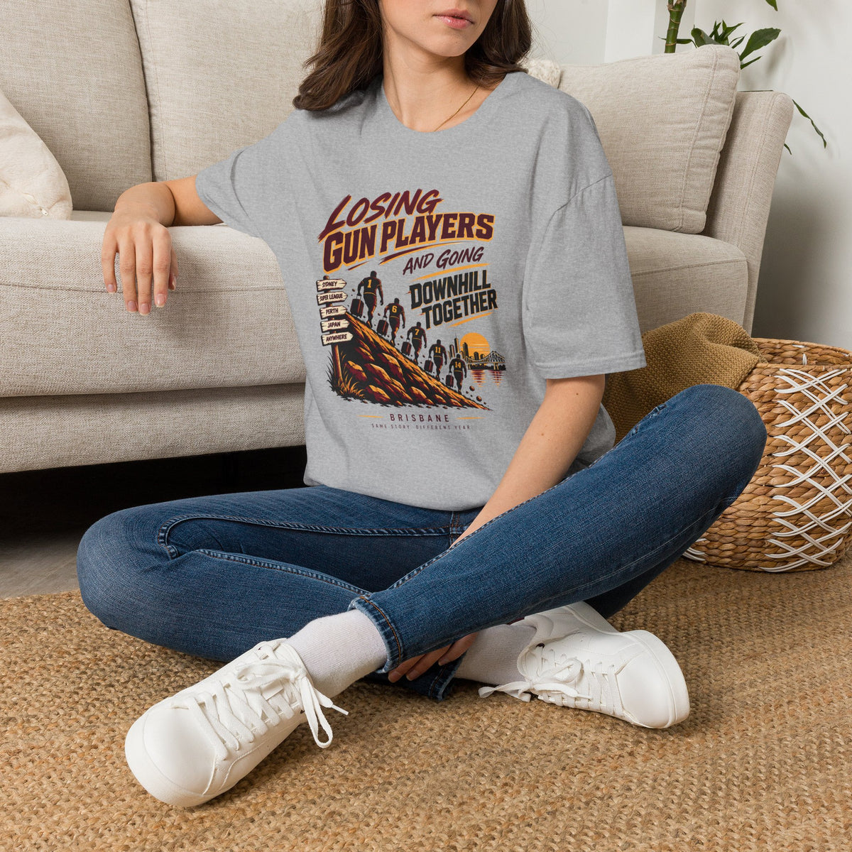 Brisbane Rugby League Fan T-Shirt — "Losing Gun Players" Retro Fan Humor Tee