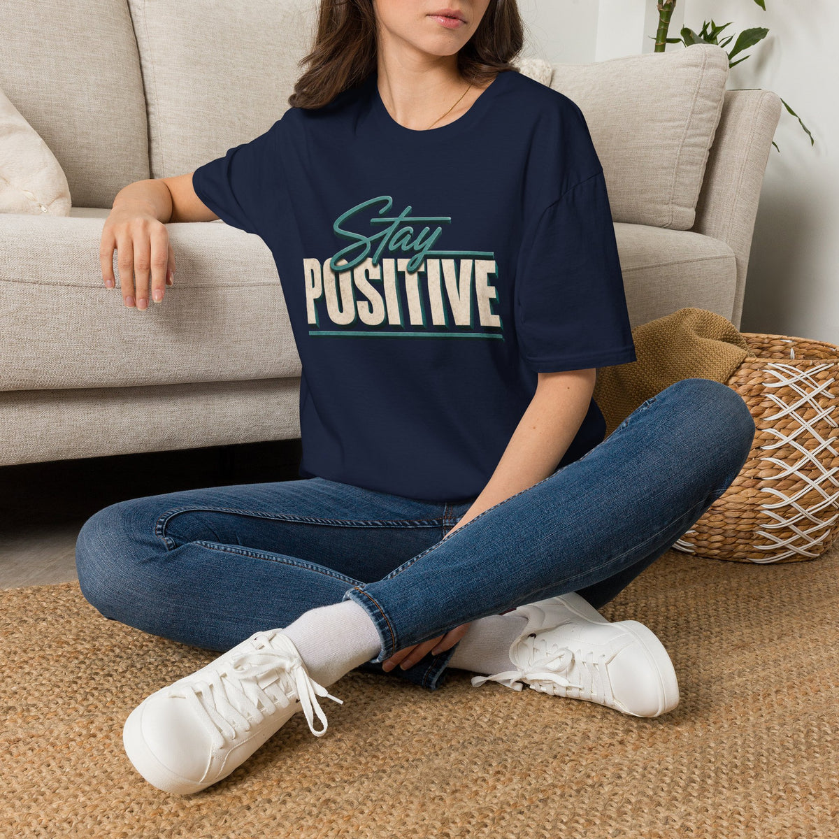 Stay Positive T-Shirt — Inspirational Retro Script Tee