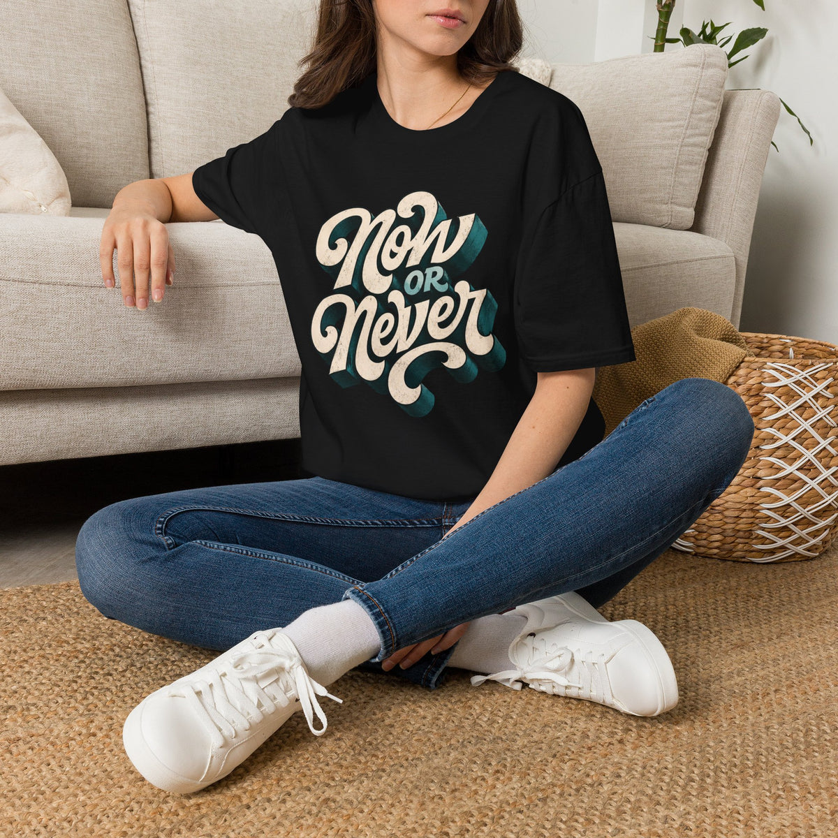 Now or Never Vintage Script T‑Shirt | Motivational Vibes