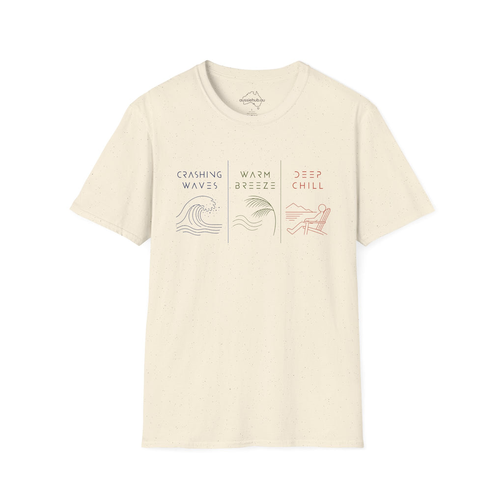 Crashing Waves • Warm Breeze • Deep Chill - Minimal Beach Vibes T-Shirt
