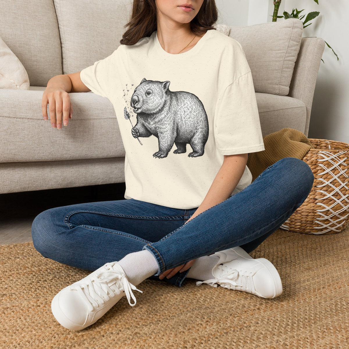 Wombat Blowing Dandelion T-Shirt — Cute Vintage Wildlife Tee