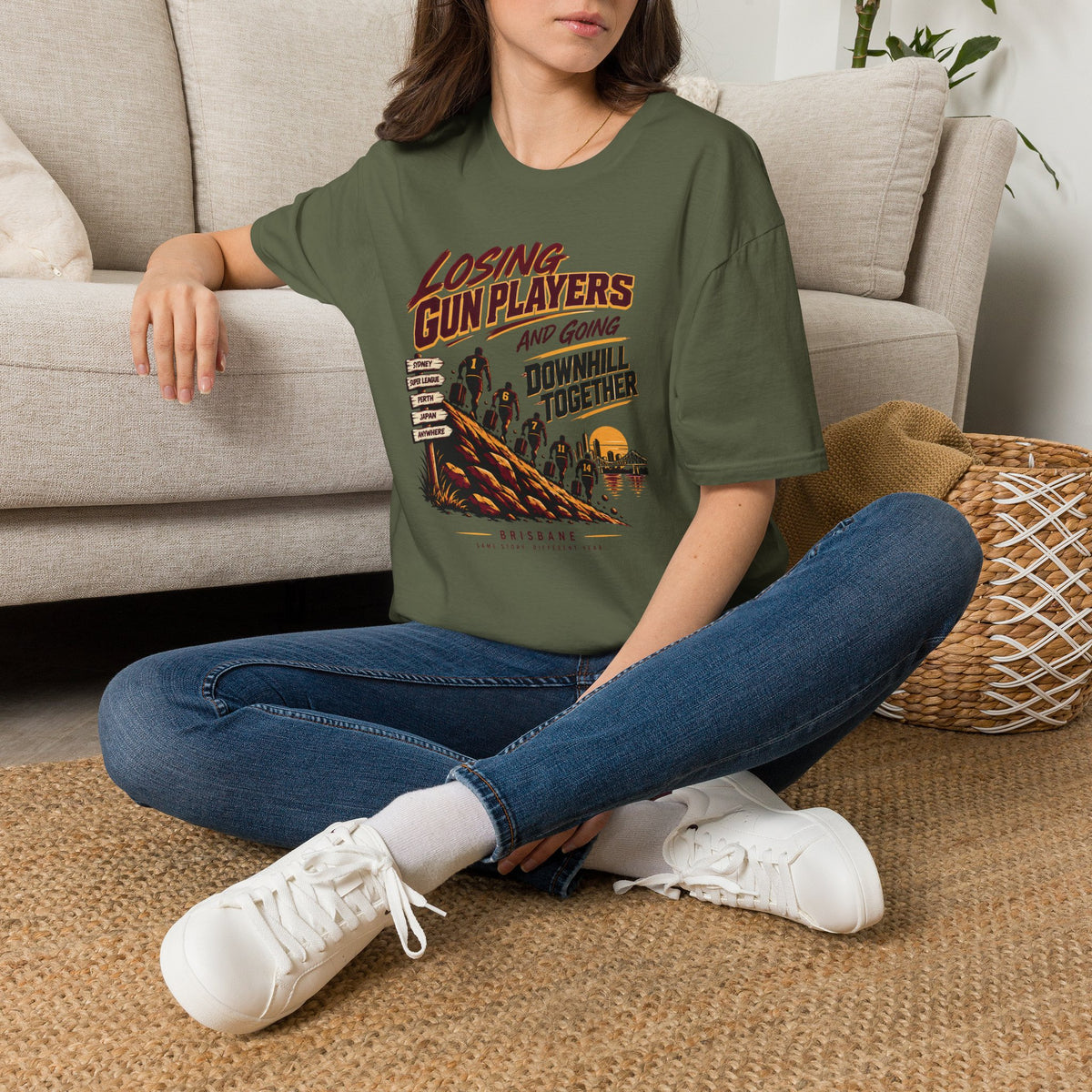Brisbane Rugby League Fan T-Shirt — "Losing Gun Players" Retro Fan Humor Tee