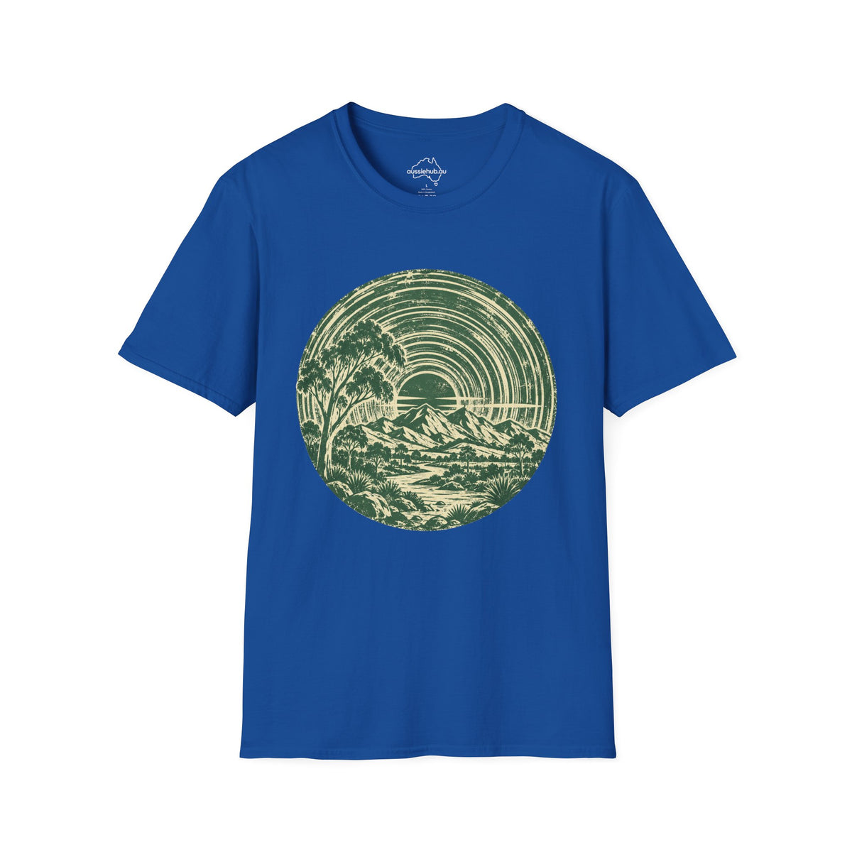 T-Shirt — Vintage Green Bush Sunset Circle Graphic
