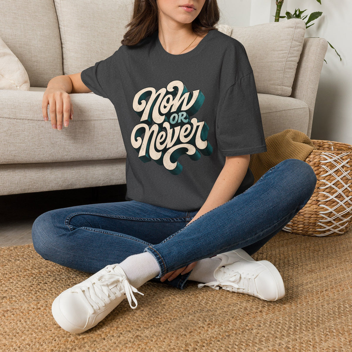 Now or Never Vintage Script T‑Shirt | Motivational Vibes
