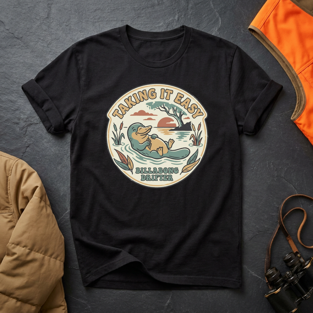 Billabong Drifter Platypus Graphic T-Shirt | Retro Sunset Billabong Illustration