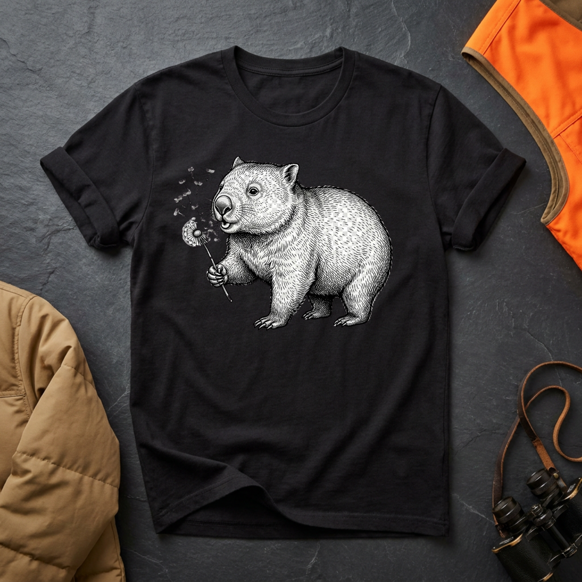 Wombat Blowing Dandelion T-Shirt — Cute Vintage Wildlife Tee