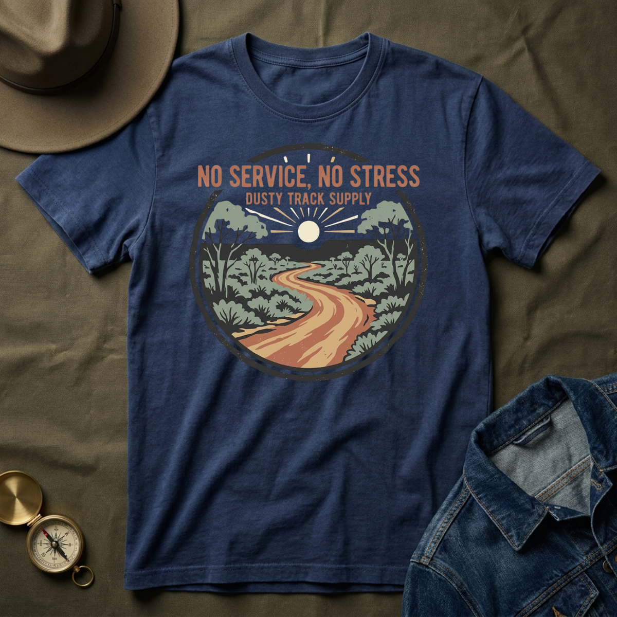 No Service - No Stress T-Shirt | Dusty Track Scenic Road Tee