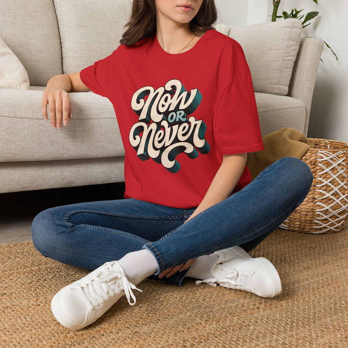 Now or Never Vintage Script T‑Shirt | Motivational Vibes