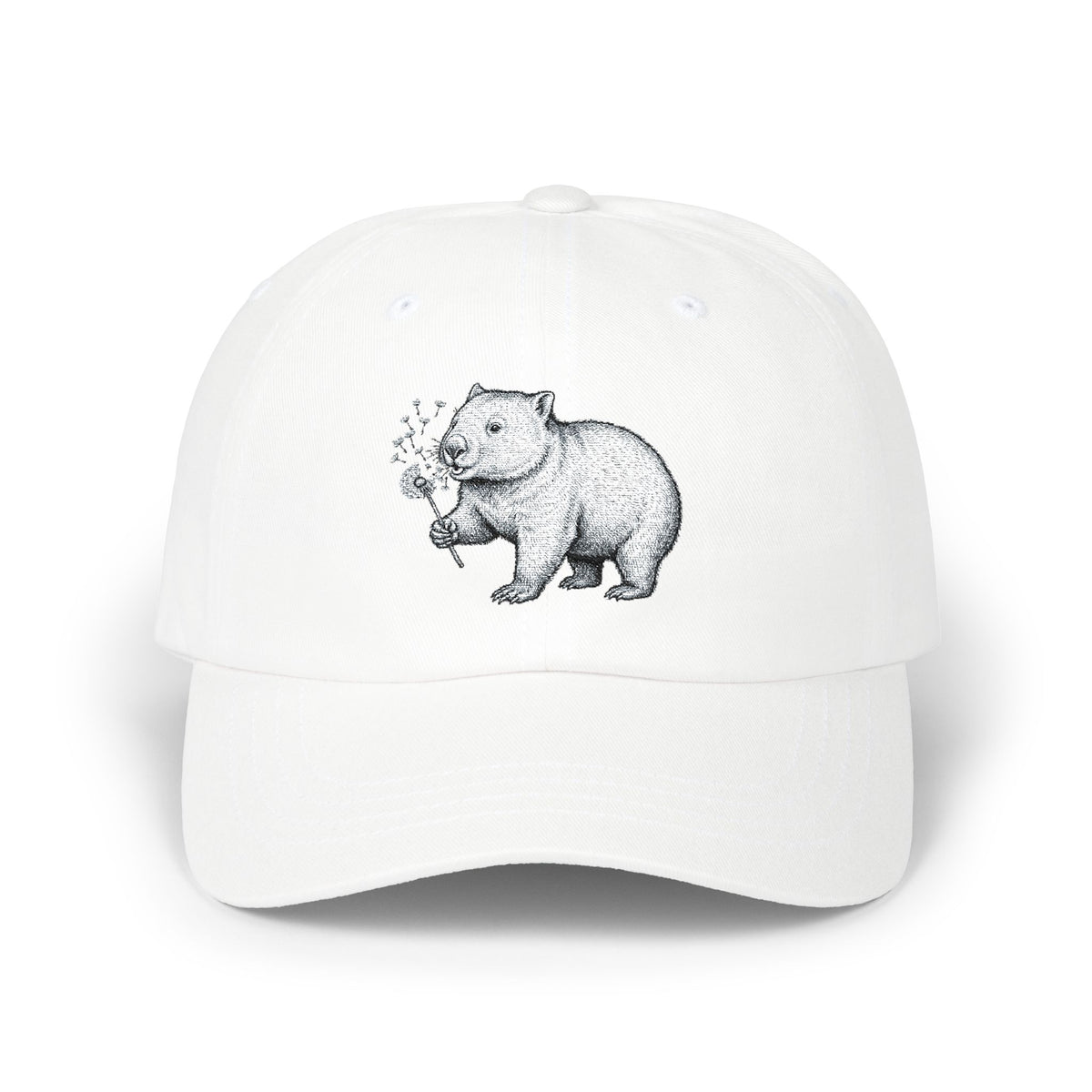 Wombat Blowing Dandelion Cap | Hand-Drawn Wildlife Illustration