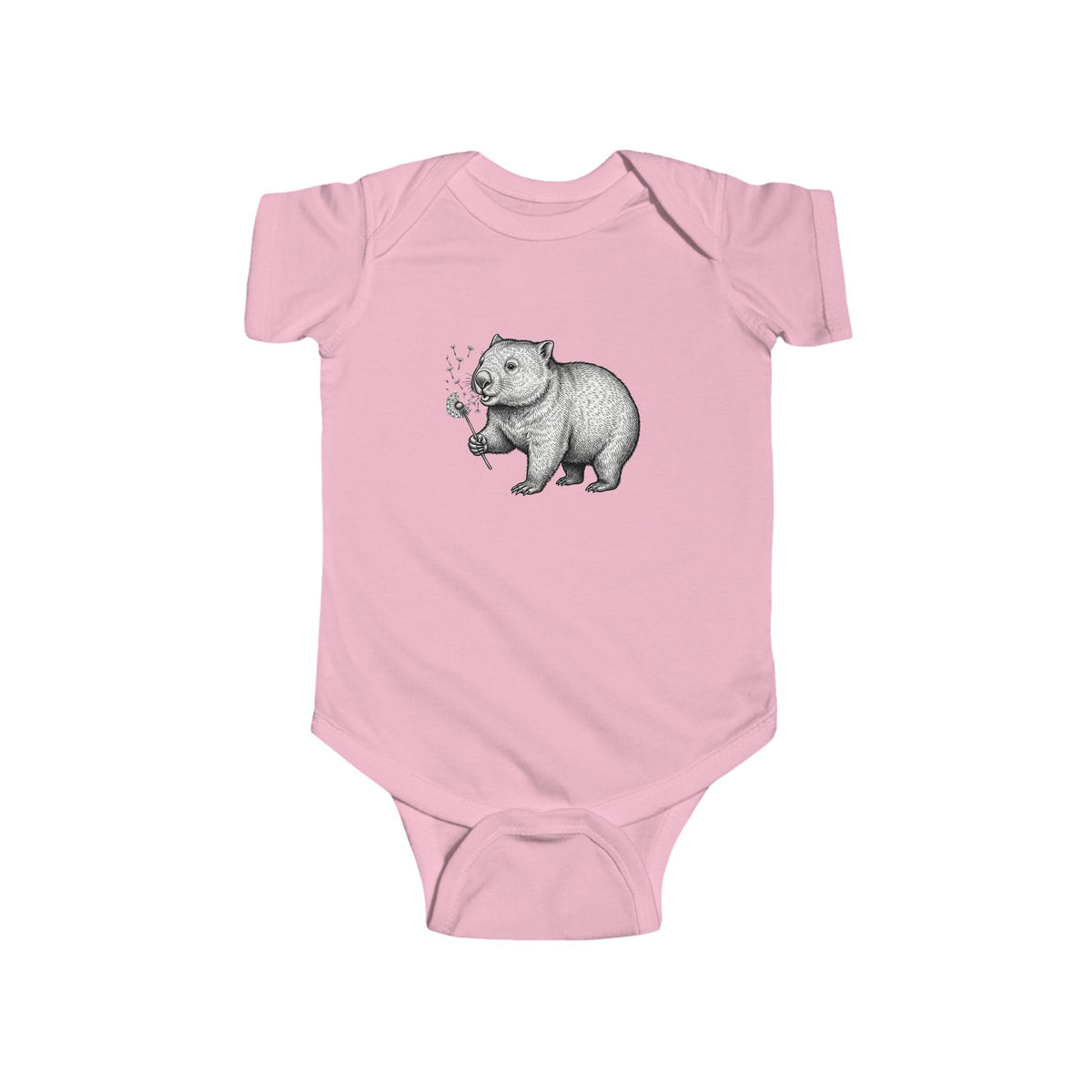 Wombat Blowing Dandelion Illustration Bodysuit | Baby Onesie