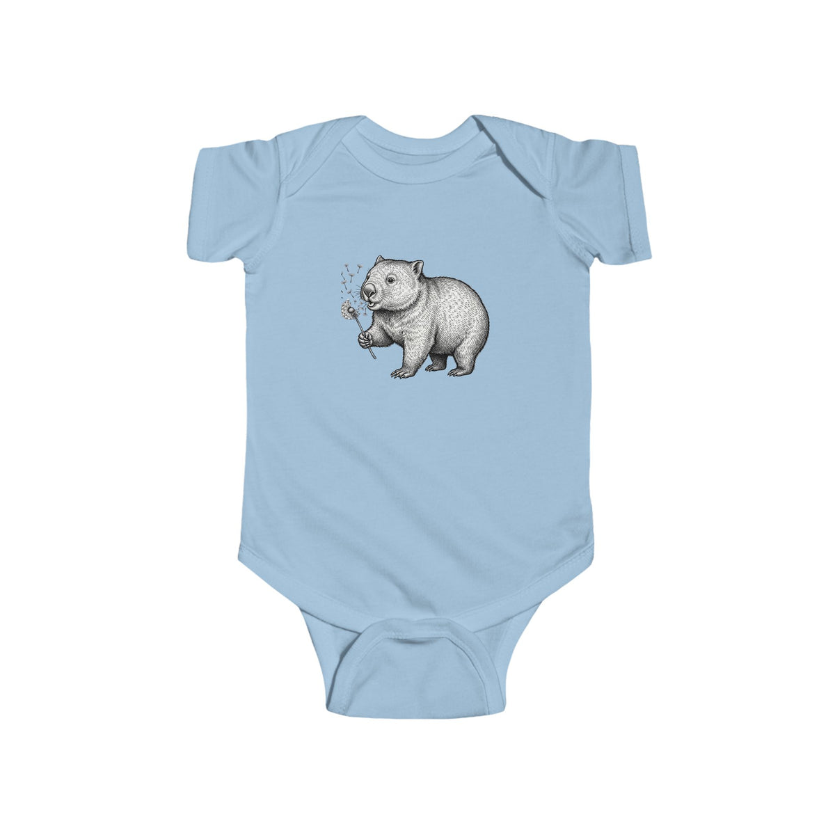 Wombat Blowing Dandelion Illustration Bodysuit | Baby Onesie