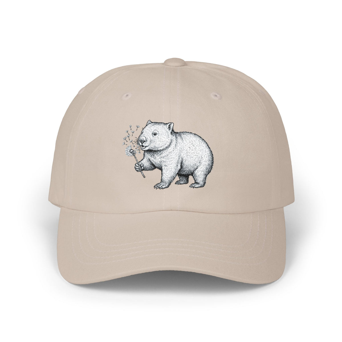 Wombat Blowing Dandelion Cap | Hand-Drawn Wildlife Illustration