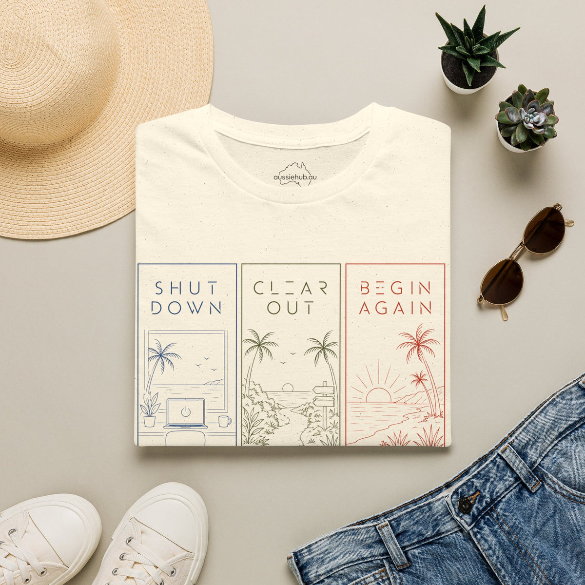 Shut Down * Clear Out * Begin Again | Unique Minimal Wellness Graphic T-Shirt