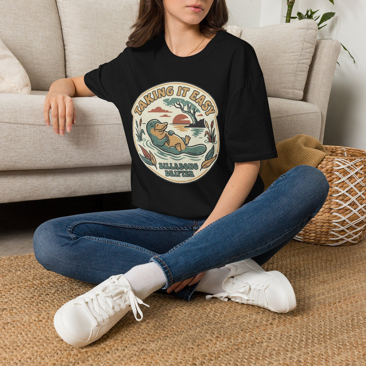 Billabong Drifter Platypus Graphic T-Shirt | Retro Sunset Billabong Illustration
