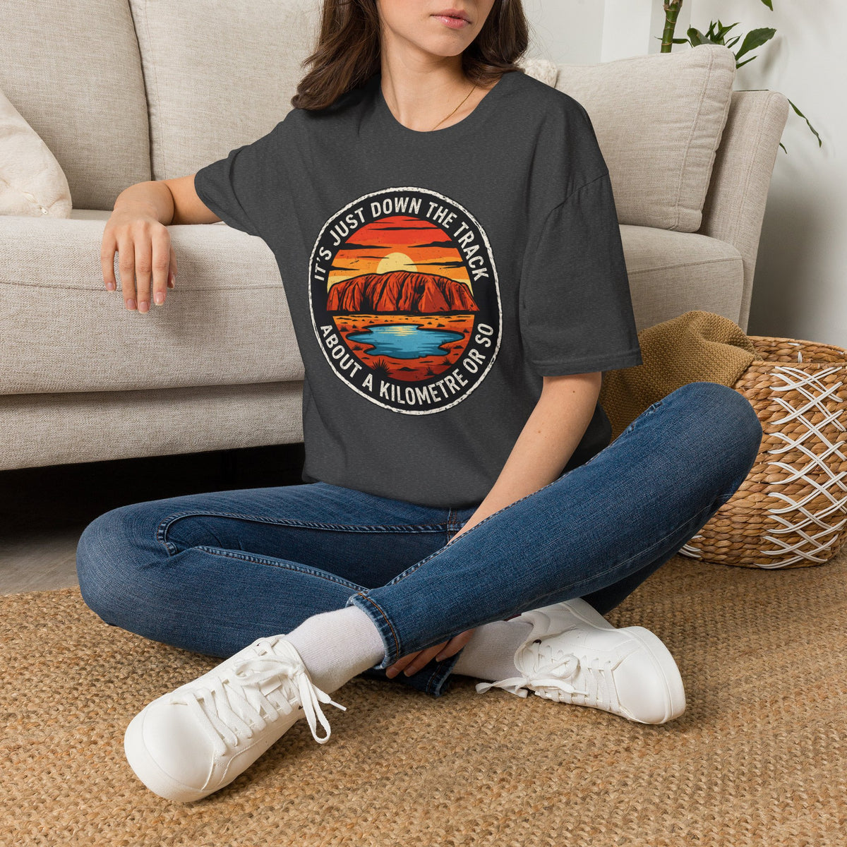 Vintage Sunset Graphic T-Shirt — "It's Just Down The Track" Travel Tee