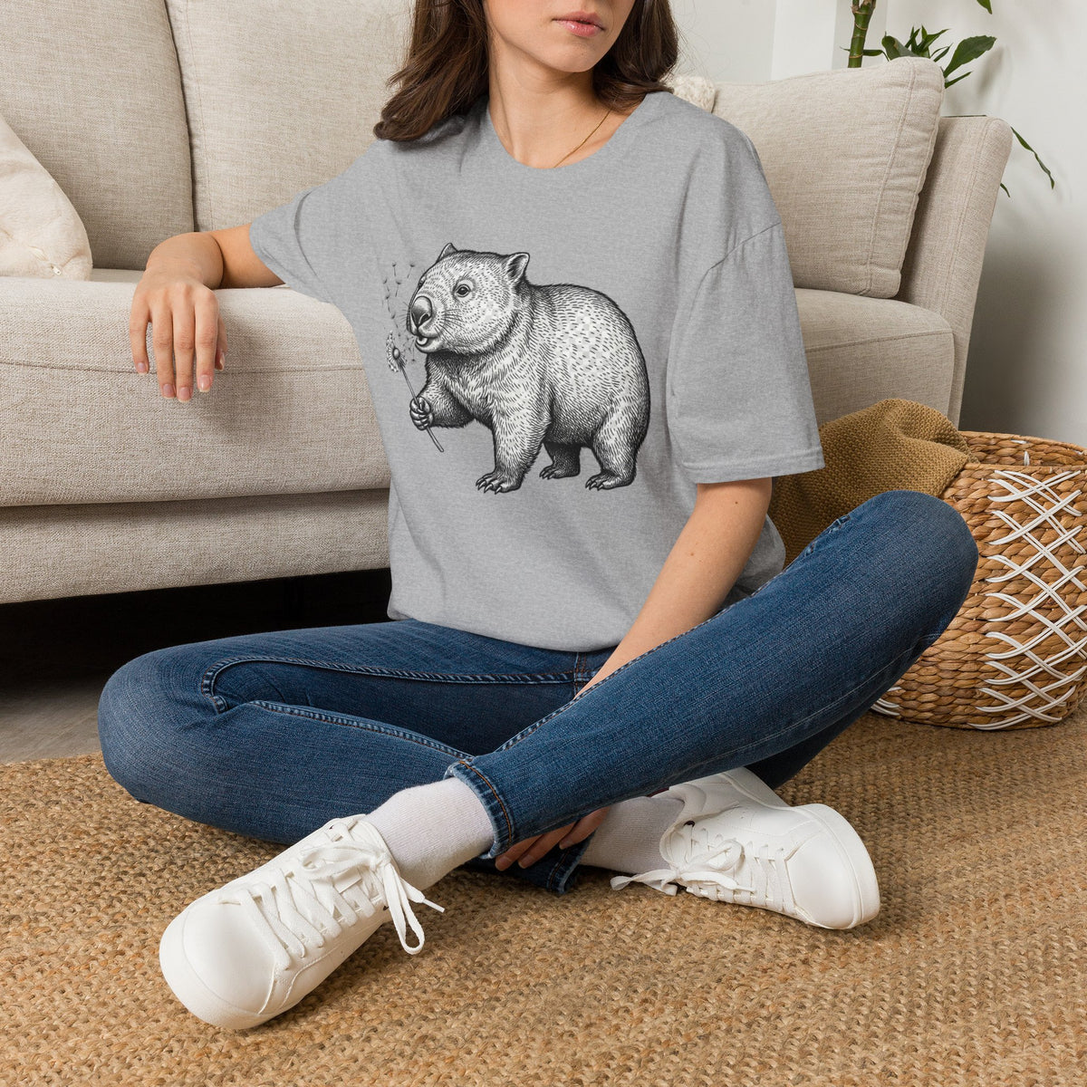 Wombat Blowing Dandelion T-Shirt — Cute Vintage Wildlife Tee
