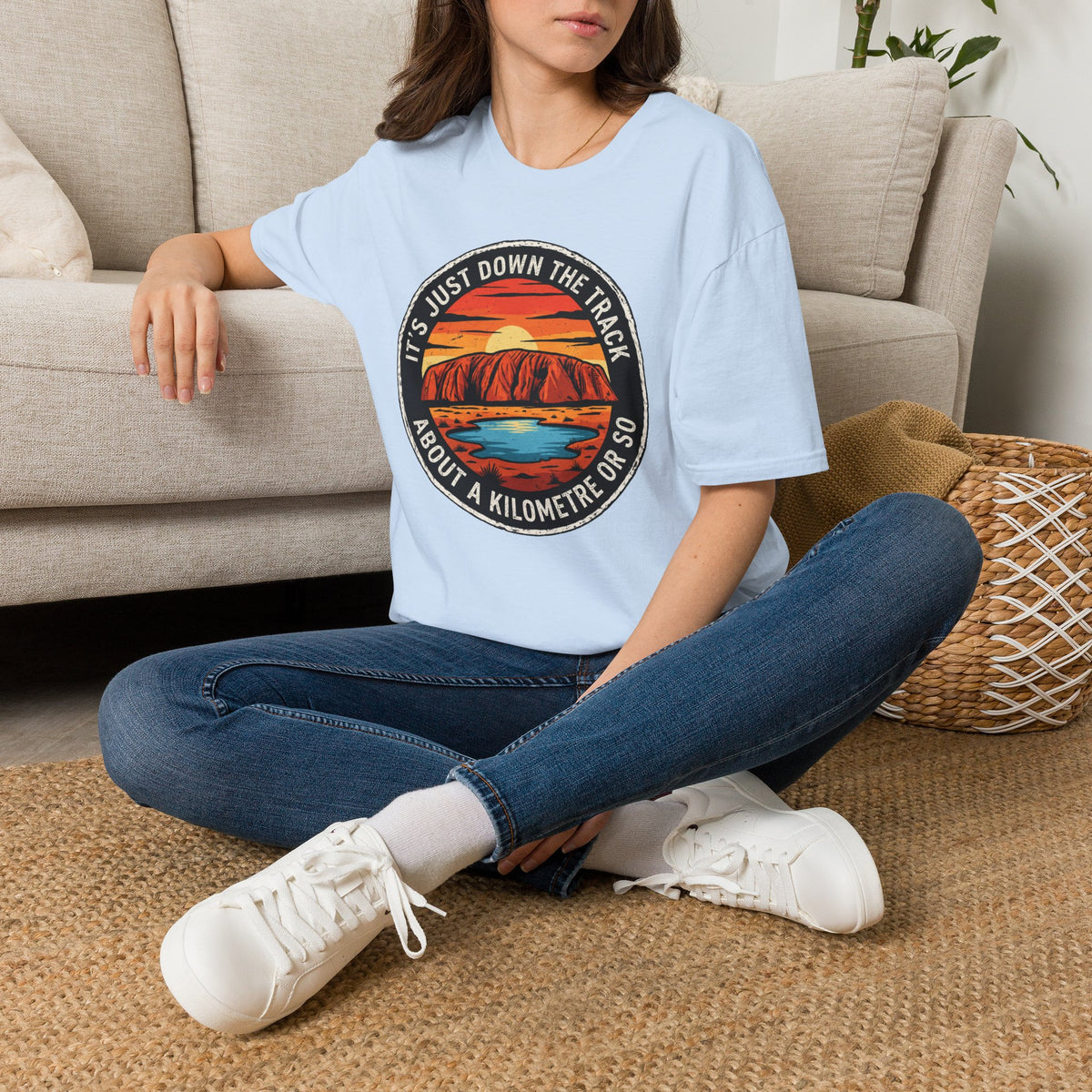 Vintage Sunset Graphic T-Shirt — "It's Just Down The Track" Travel Tee
