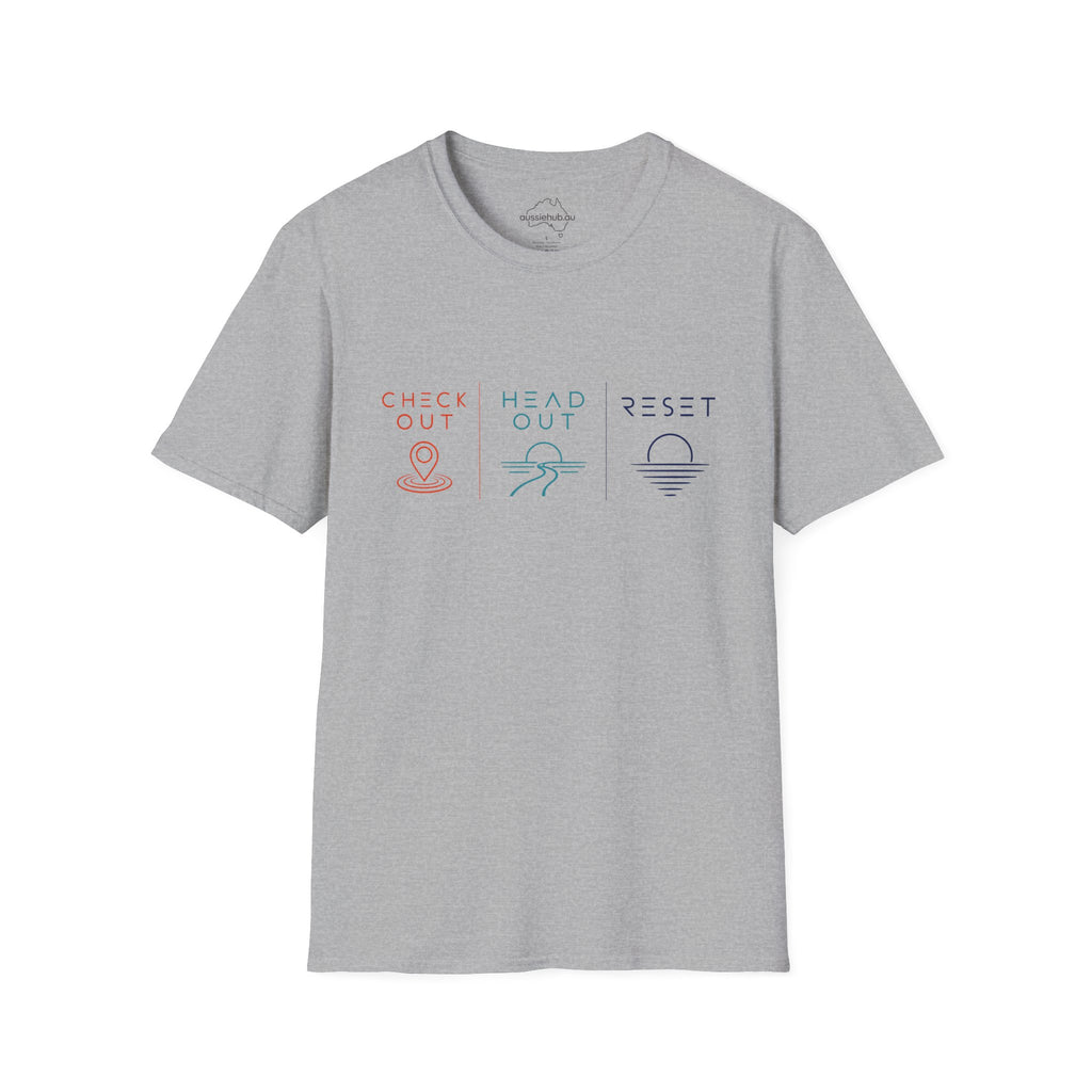 Check Out * Head Out * Reset | Minimal Wellness T-Shirt