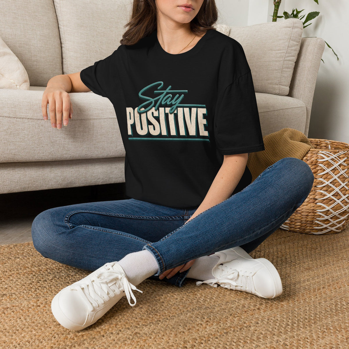 Stay Positive T-Shirt — Inspirational Retro Script Tee