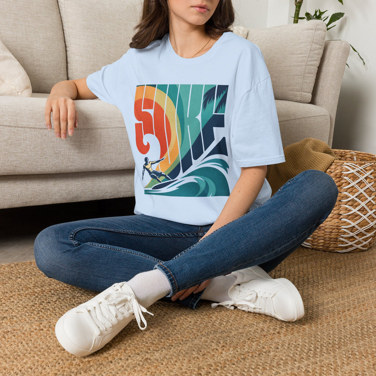 Retro Rainbow Wave Surfing Tee