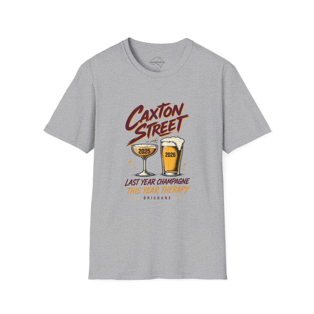Caxton Street Rugby League T-Shirt — "Last Year Champagne, This Year Therapy" Retro Fan Humor Tee