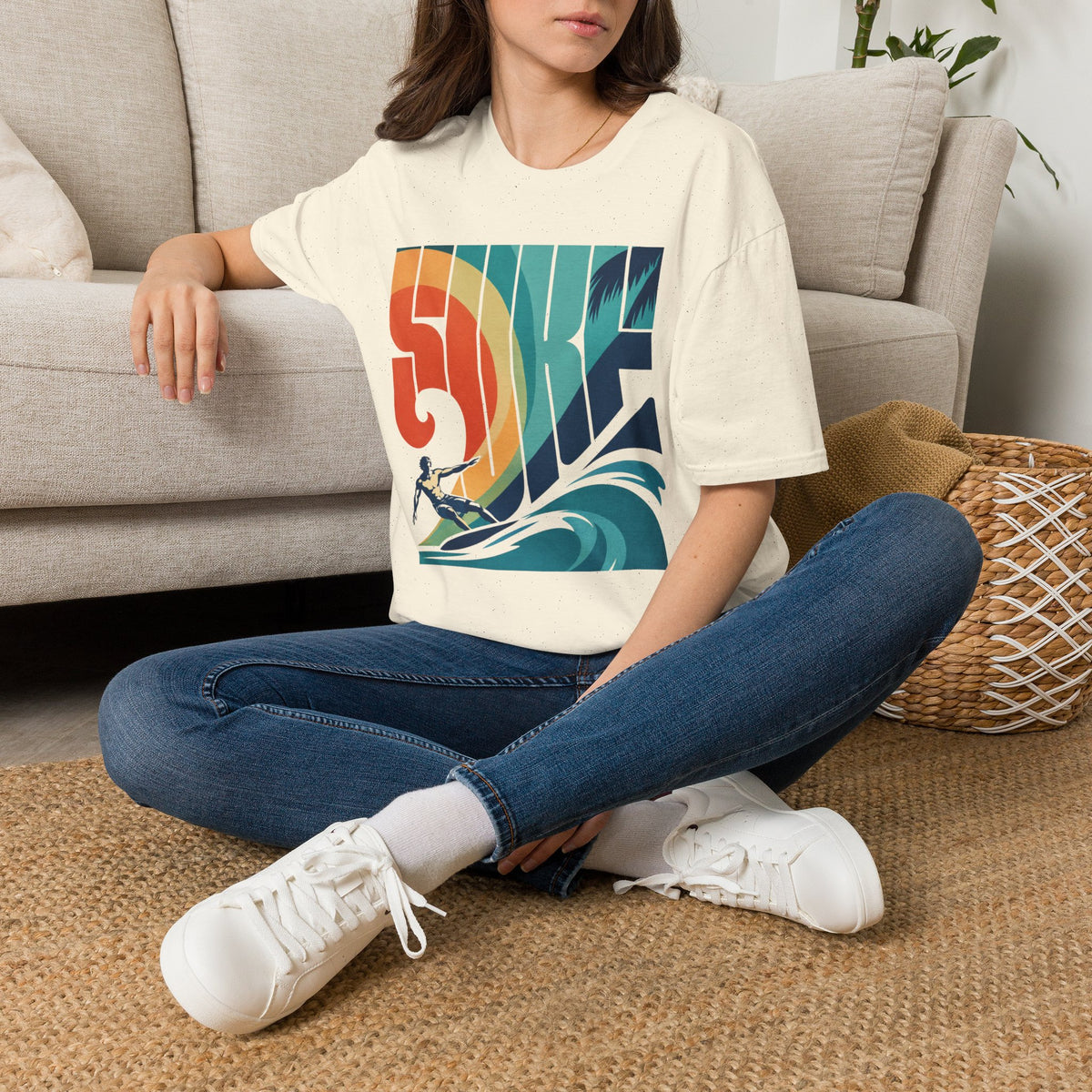Retro Rainbow Wave Surfing Tee